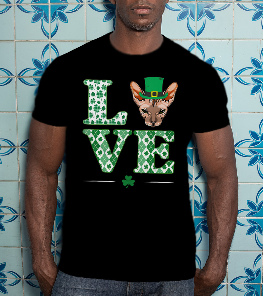 Love Sphynx Cat Leprechaun Shamrock St Patrick Day T-Shirt