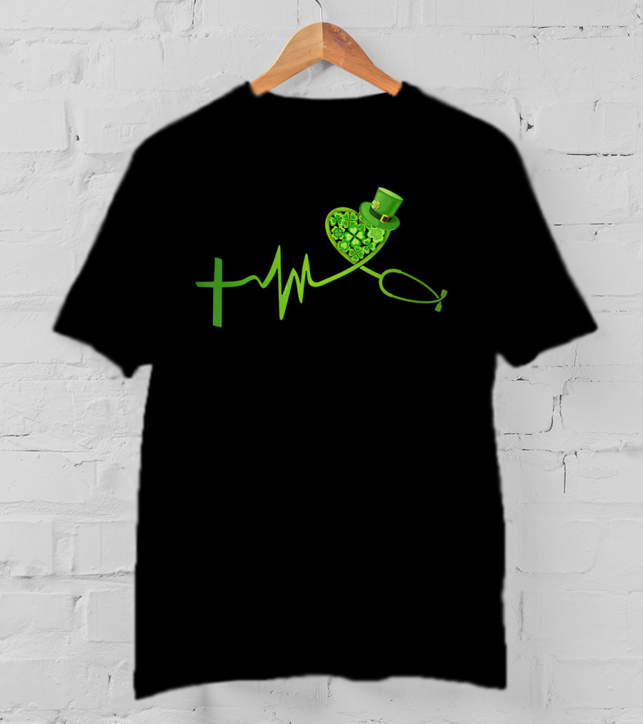 Nurse Heartbeat Irish Shamrock St Patrick Day Top Hat T-Shirt