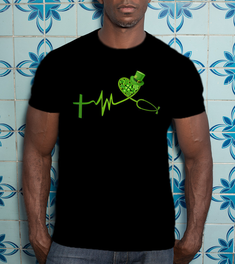 Nurse Heartbeat Irish Shamrock St Patrick Day Top Hat T-Shirt