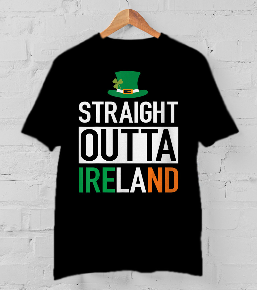 Straight Outta Ireland St Patrick's Day Leprechaun Hat Shamrock T-Shirt