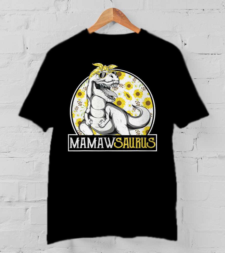 Mamaw Saurus Sunflower Dinosaur Grandma Fun Retro T-Rex T-Shirt