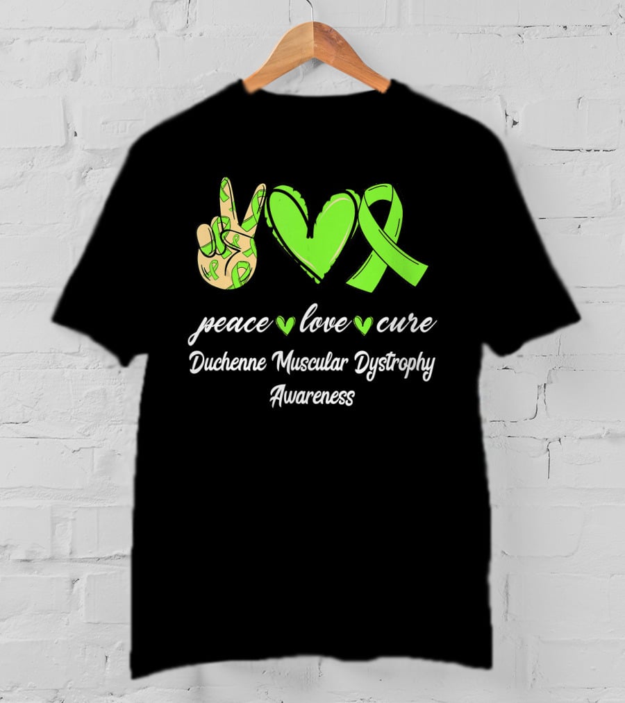 Peace Love Cure Duchenne Muscular Dystrophy Awareness Lime Green T-Shirt