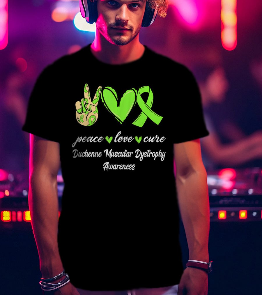 Peace Love Cure Duchenne Muscular Dystrophy Awareness Lime Green T-Shirt