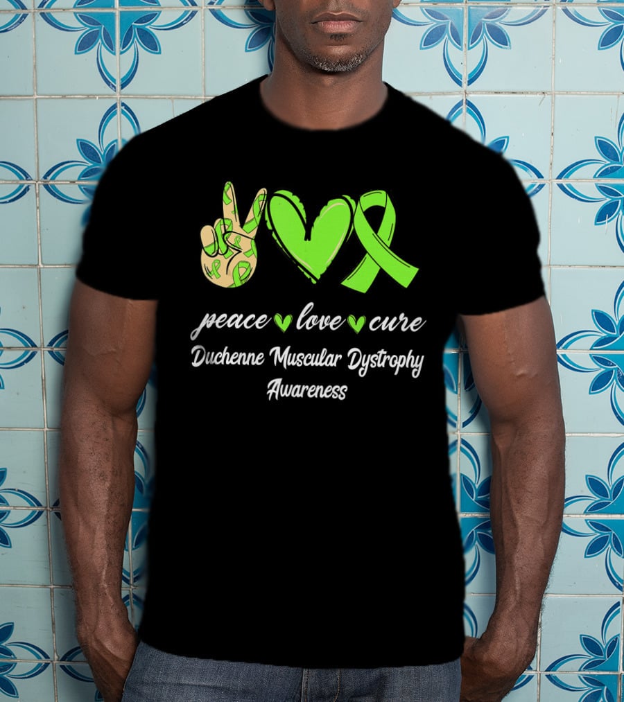 Peace Love Cure Duchenne Muscular Dystrophy Awareness Lime Green T-Shirt