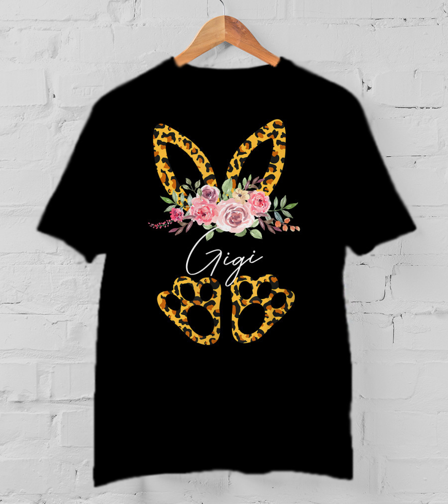 Gigi Leopard Bunny Ears Floral Easter Day T-Shirt