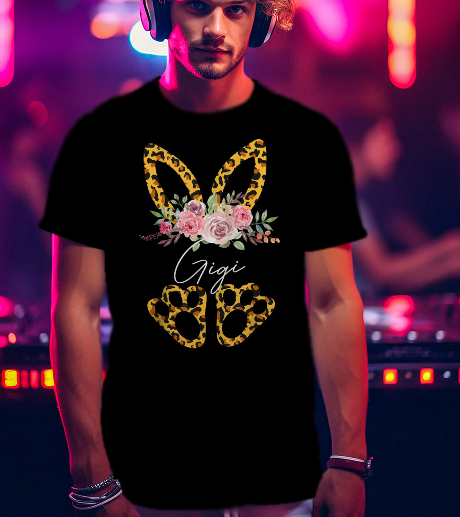 Gigi Leopard Bunny Ears Floral Easter Day T-Shirt