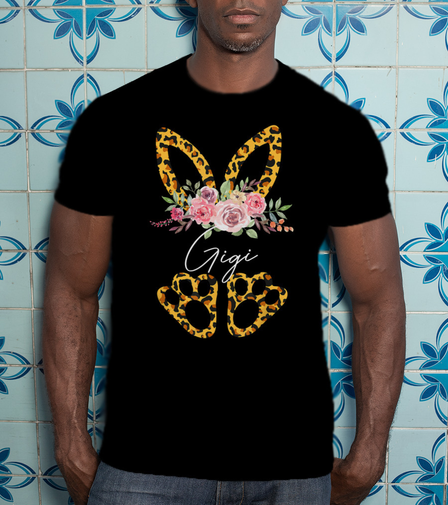 Gigi Leopard Bunny Ears Floral Easter Day T-Shirt