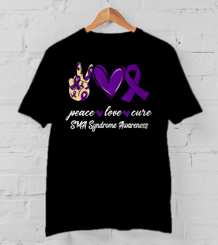 Peace Love Cure SMA Syndrome Awareness Purple T-Shirt