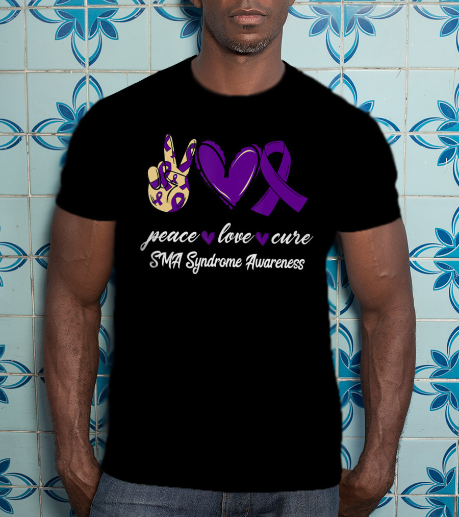 Peace Love Cure SMA Syndrome Awareness Purple T-Shirt