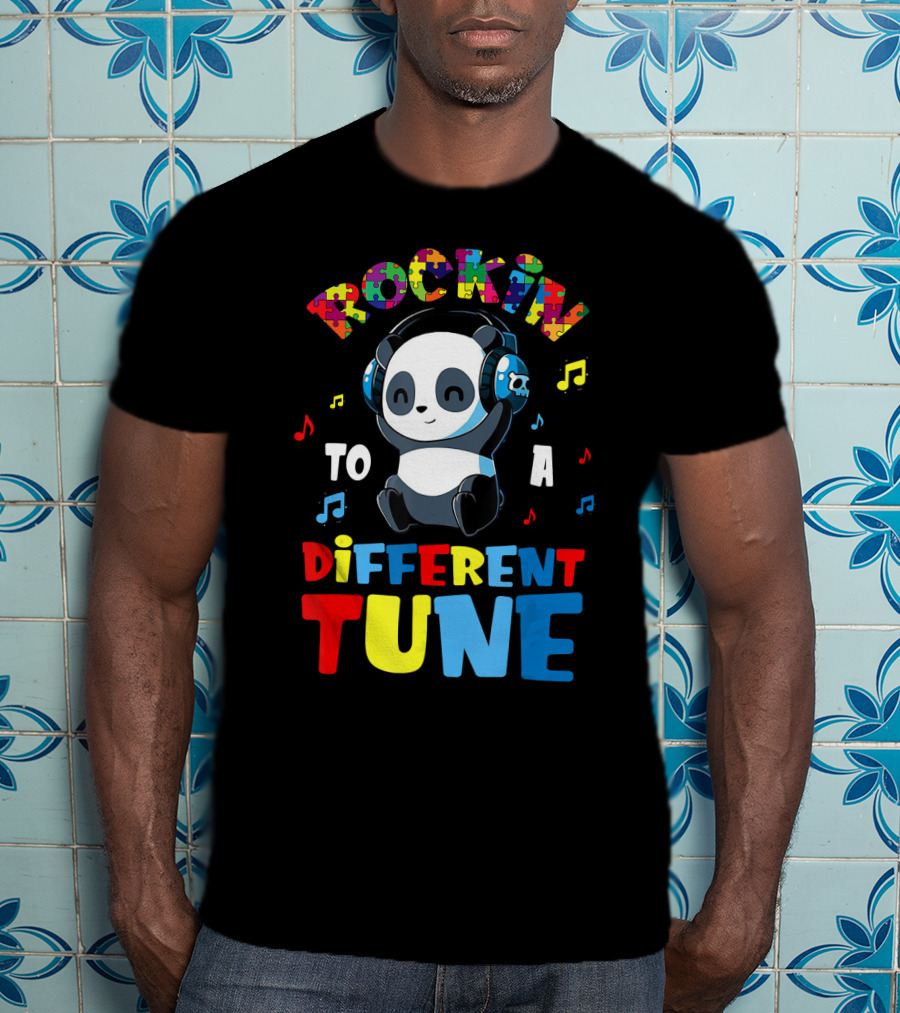 Rockin To A Different Tune Panda Autism Awareness T-Shirt