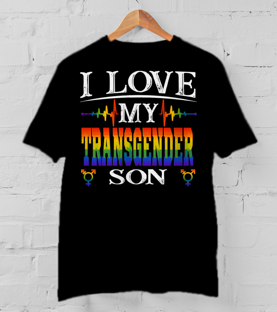 I Love My Transgender Son Rainbow Pride Heartbeat T-Shirt