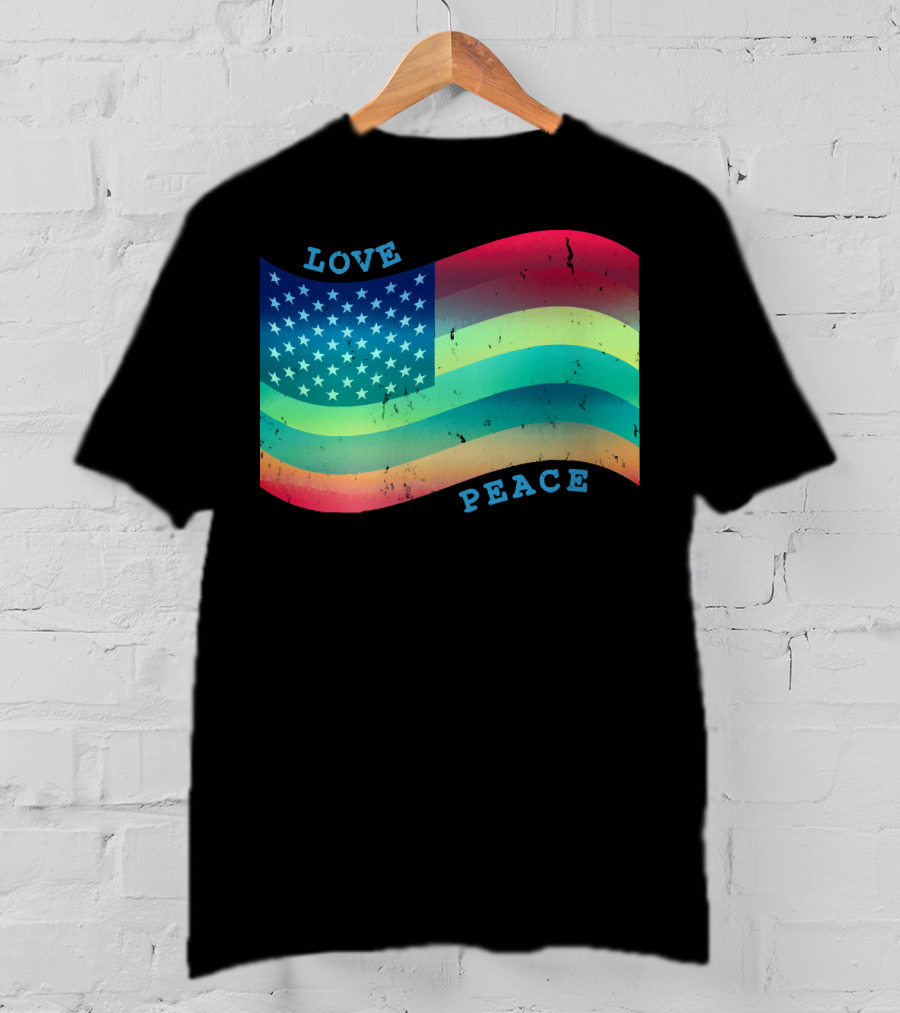Love Peace Pride Rainbow American Flag T-Shirt