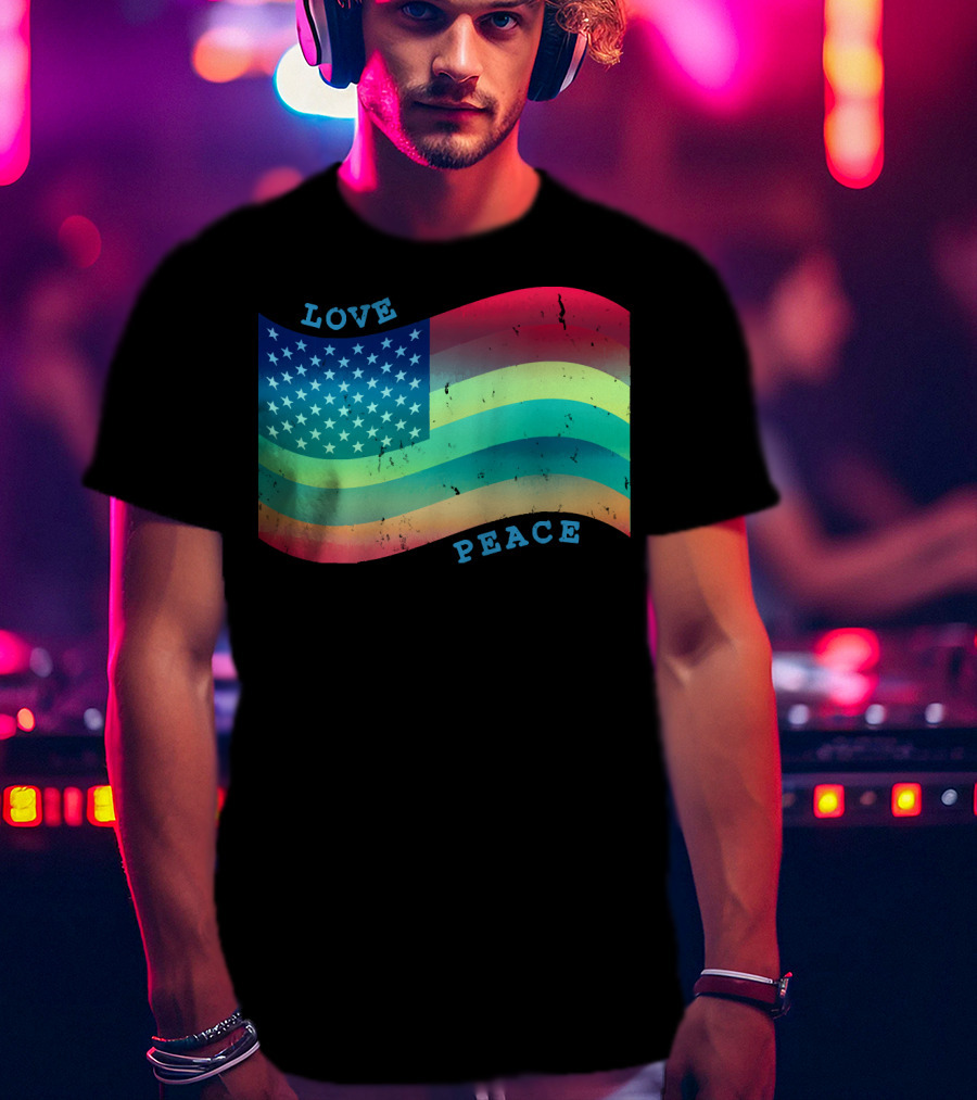 Love Peace Pride Rainbow American Flag T-Shirt