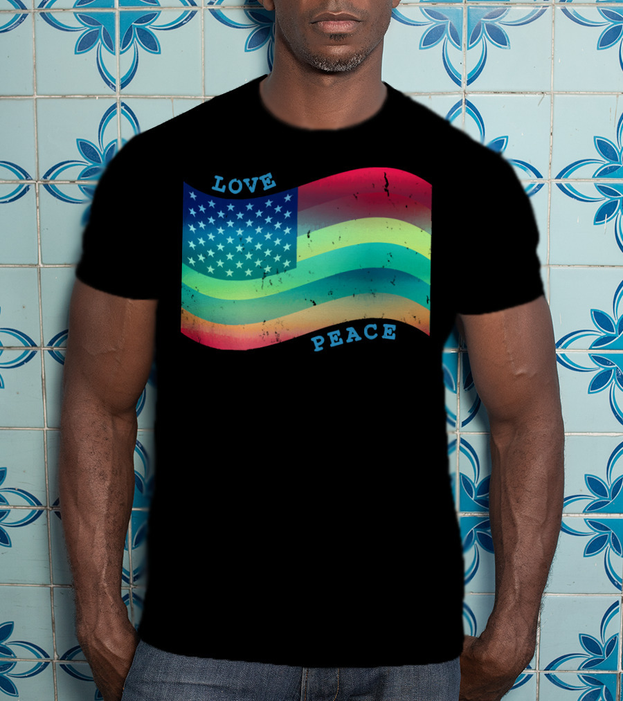 Love Peace Pride Rainbow American Flag T-Shirt