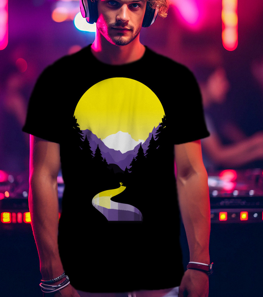Non Binary Pride Sunset Mountain Landscape T-Shirt