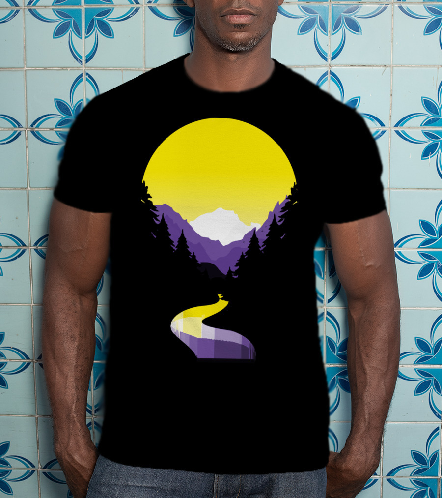 Non Binary Pride Sunset Mountain Landscape T-Shirt
