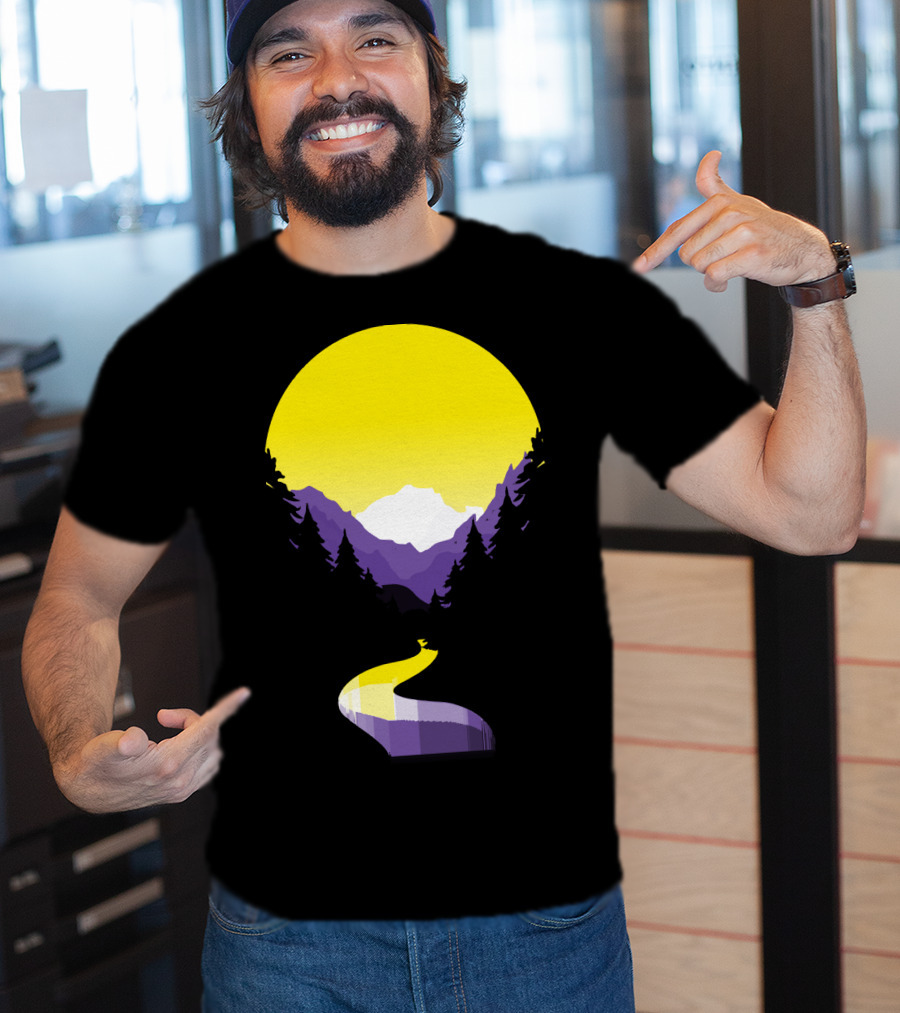 Non Binary Pride Sunset Mountain Landscape T-Shirt