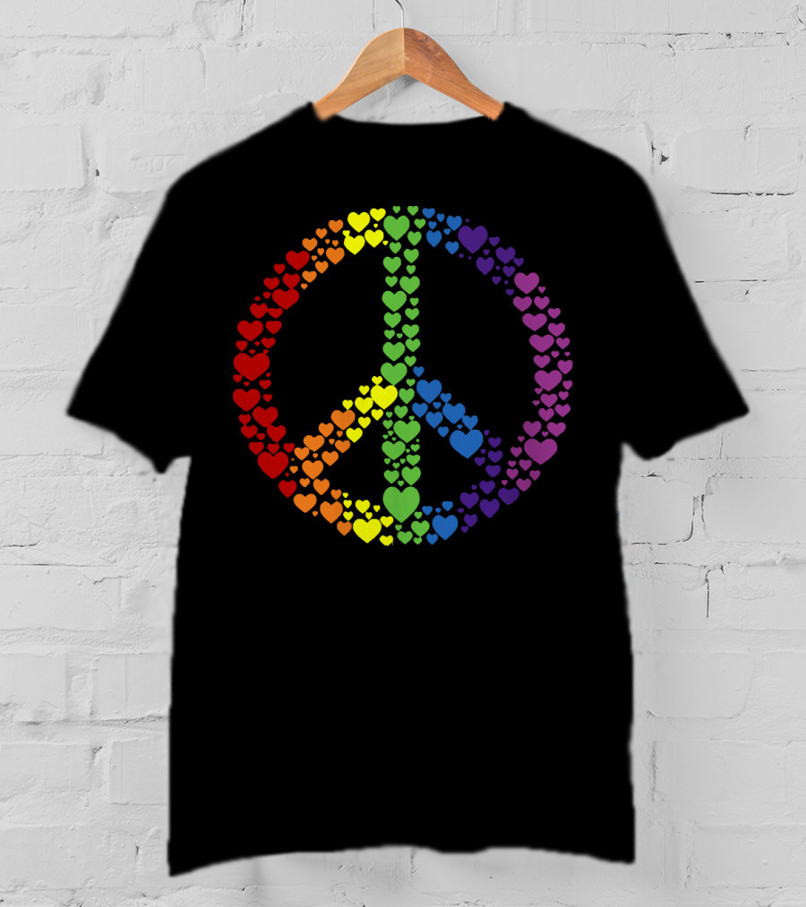 Peace Sign Made Of Rainbow Hearts T-Shirt