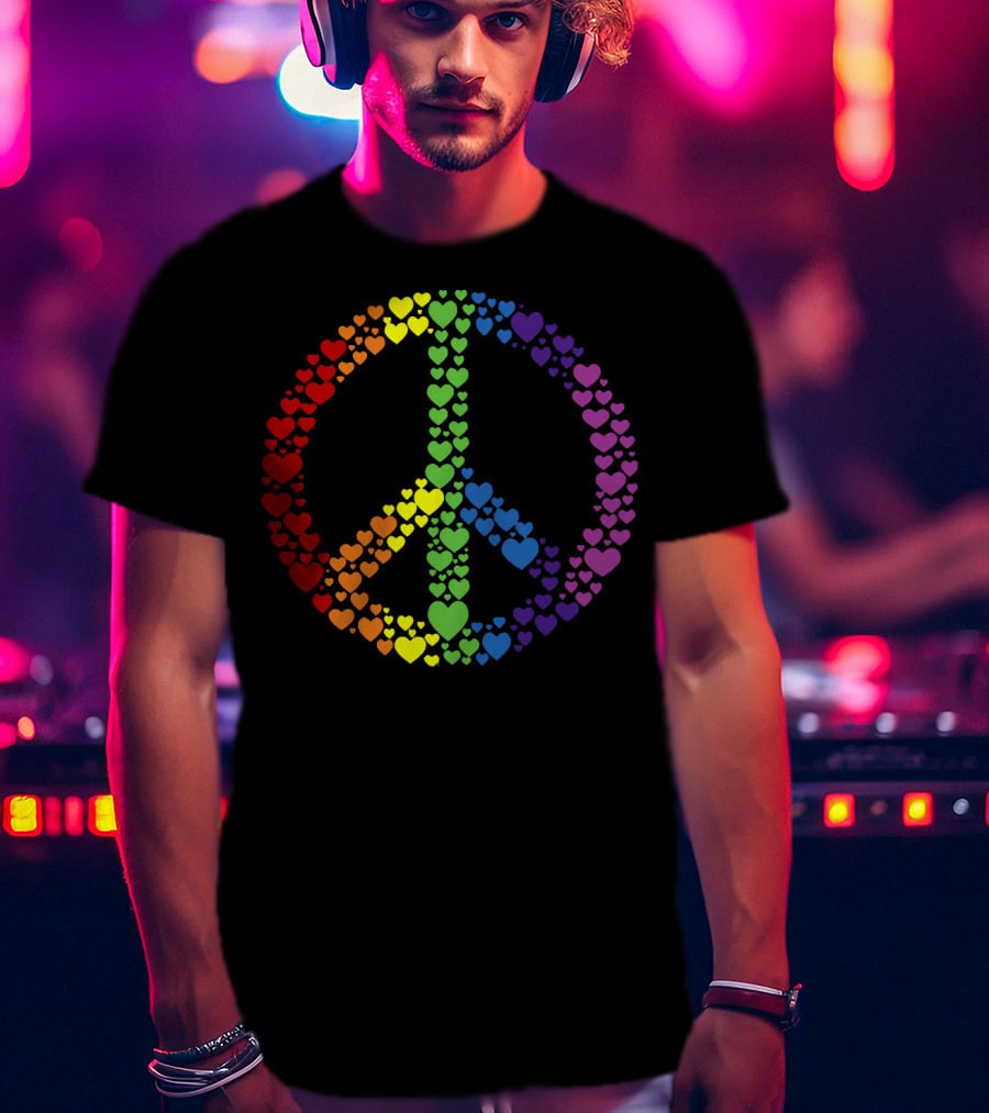 Peace Sign Made Of Rainbow Hearts T-Shirt