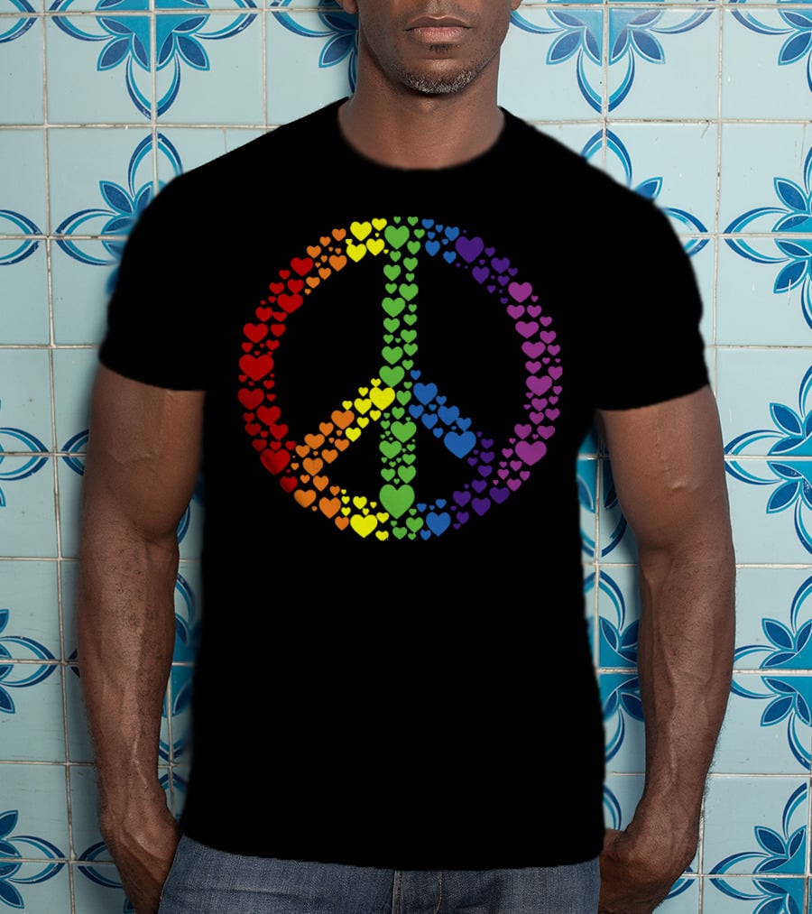 Peace Sign Made Of Rainbow Hearts T-Shirt