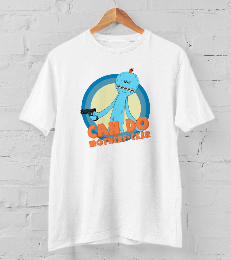 Can Do Motherfcker Gun-Wielding Blue Character With Orange Hair T-Shirt