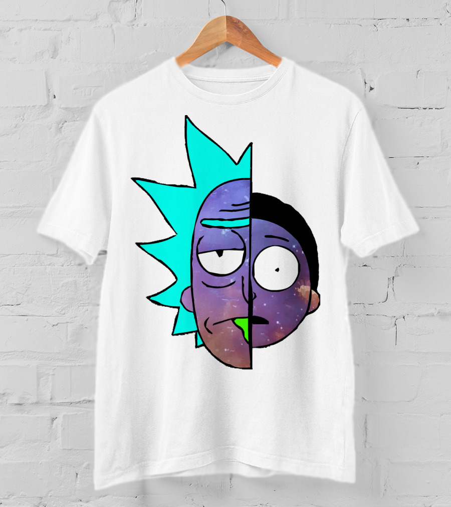 Galactic Rick And Morty Faces Cosmic Split Large T-Shirt