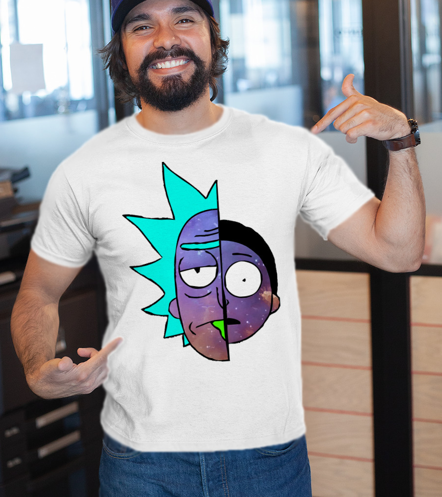 Galactic Rick And Morty Faces Cosmic Split Large T-Shirt