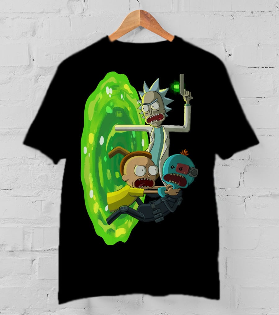 Rick And Morty Portal Escape With Meeseeks Cyborg Adventure T-Shirt