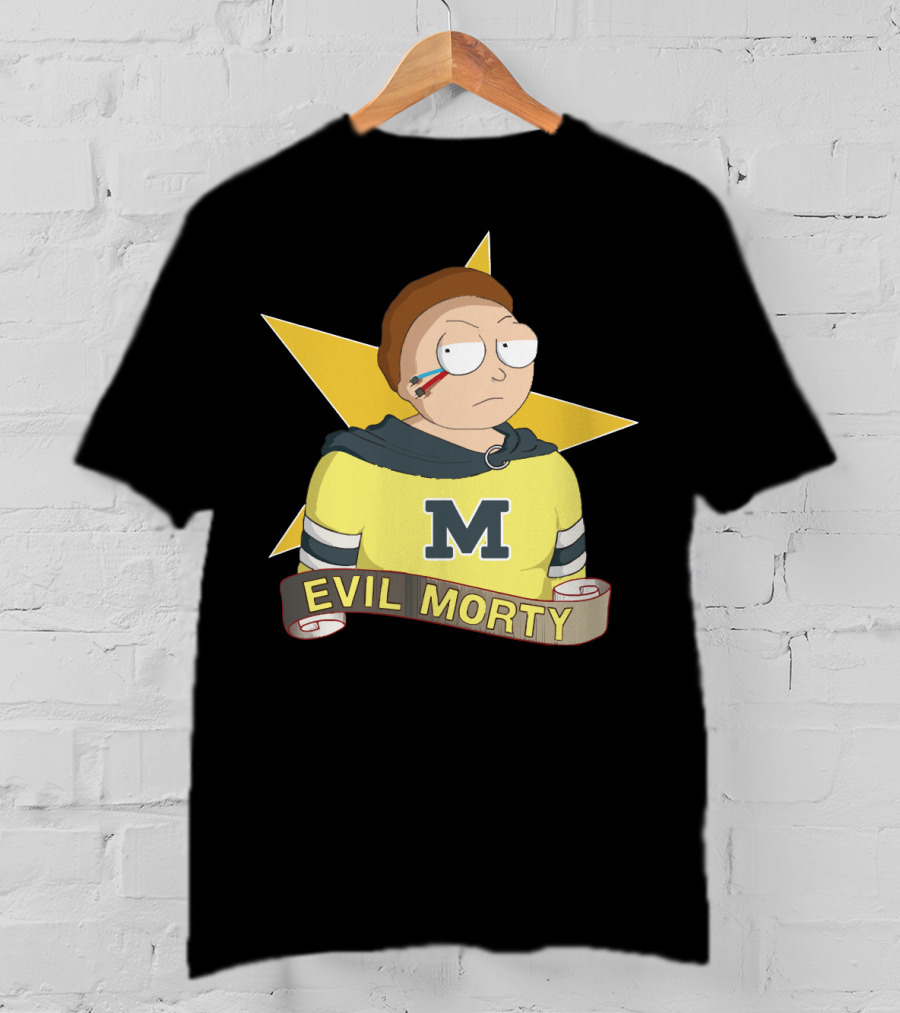 Evil Morty M Star Patch And Scroll Banner T-Shirt