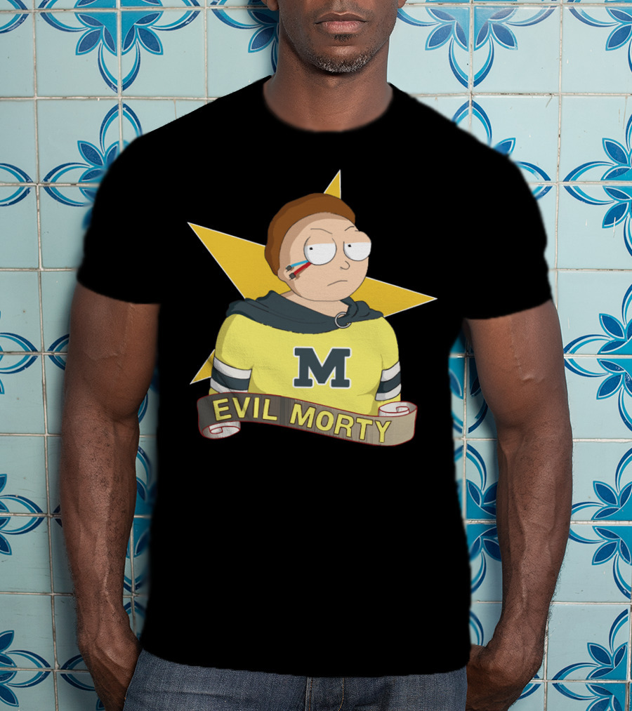 Evil Morty M Star Patch And Scroll Banner T-Shirt