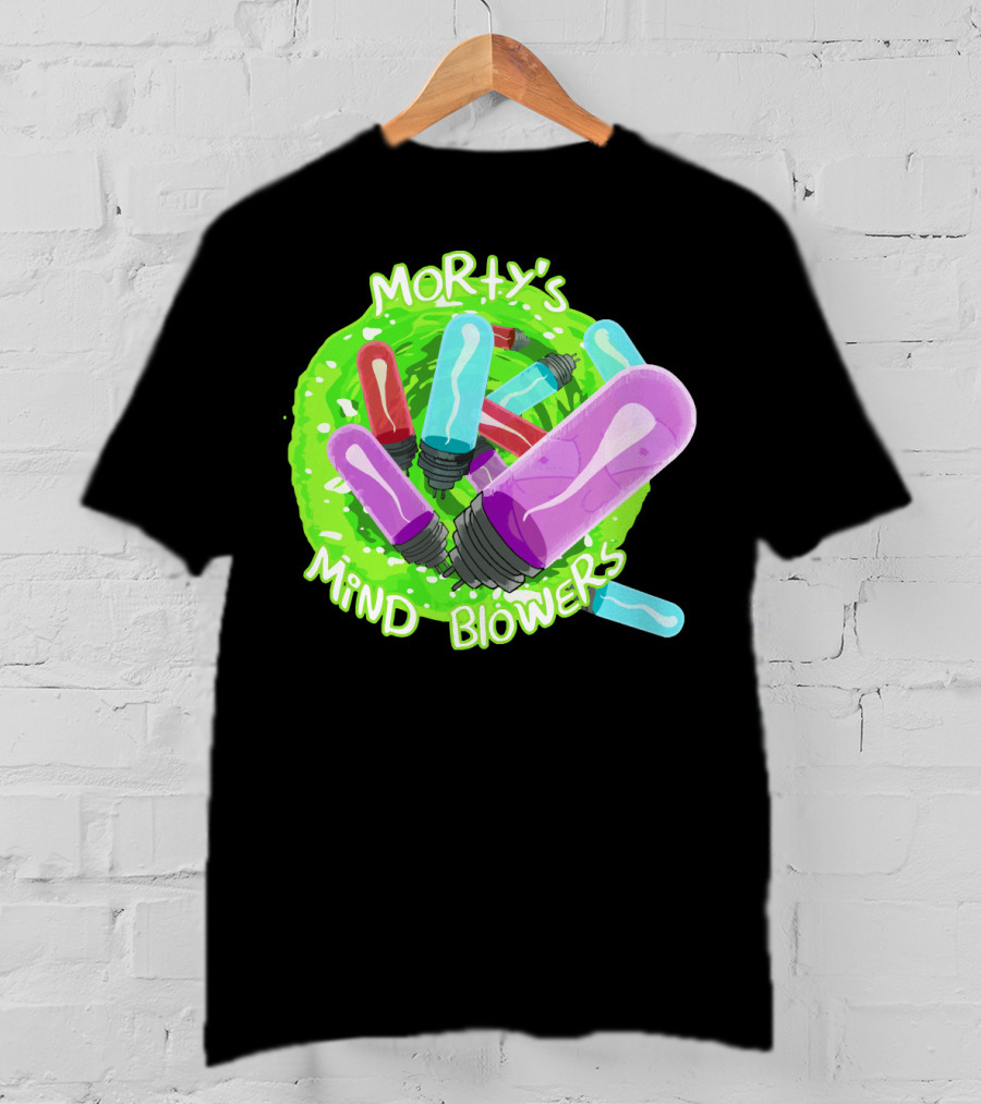 Morty's Mind Blowers Colorful Vials In Green Portal T-Shirt