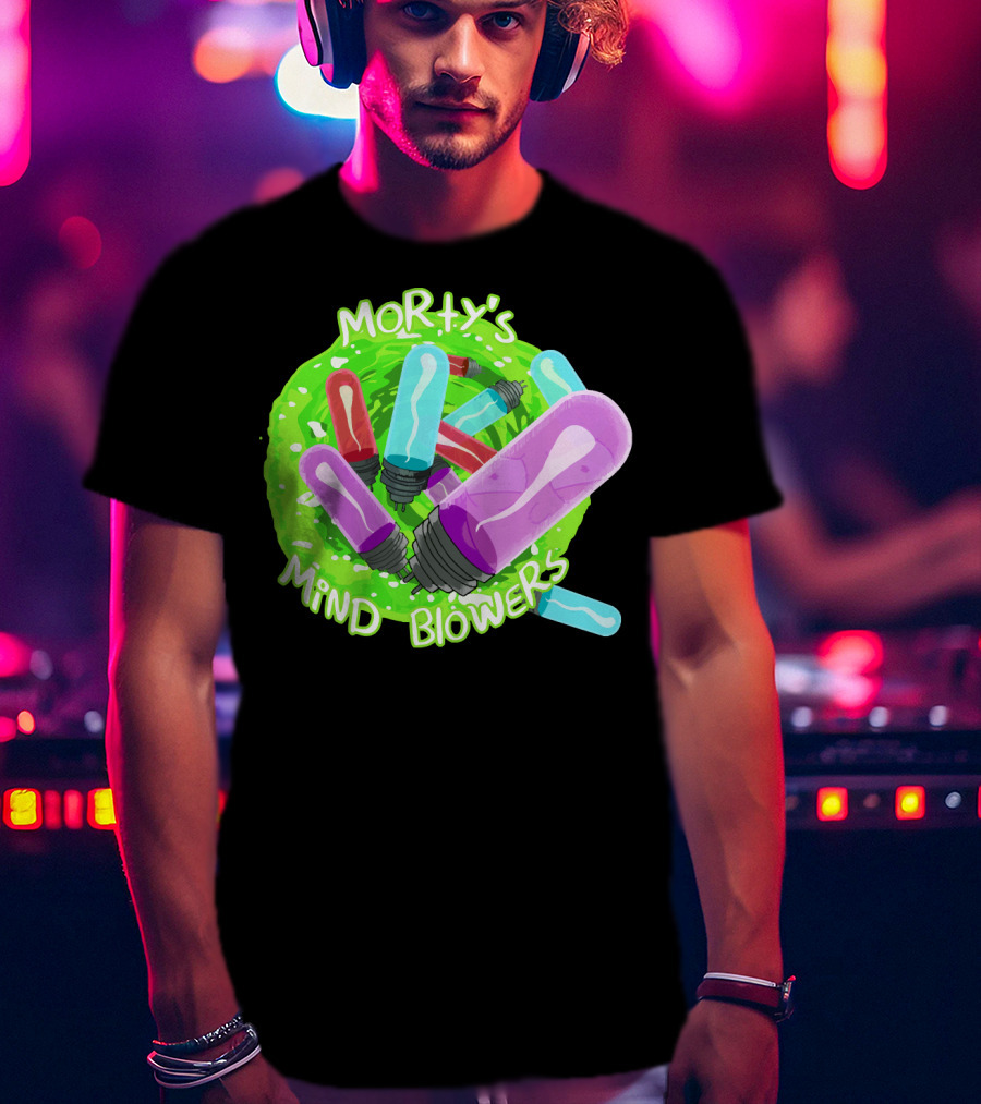 Morty's Mind Blowers Colorful Vials In Green Portal T-Shirt