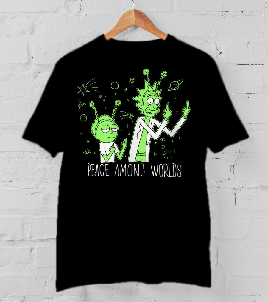 Peace Among Worlds Rick And Morty Alien Gesture T-Shirt
