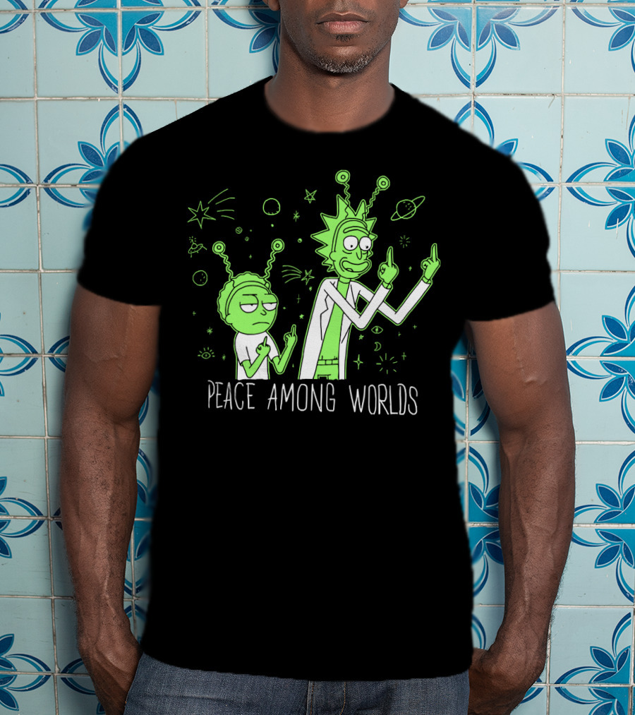 Peace Among Worlds Rick And Morty Alien Gesture T-Shirt