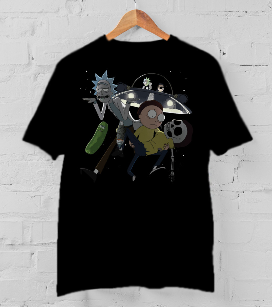 Pickle Rick And Morty Spaceship Adventure With Skeleton Rick And Morty T-Shirt