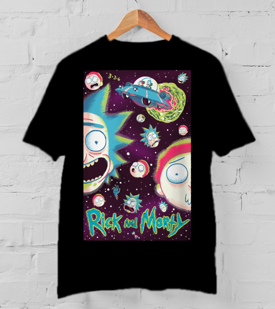 Rick And Morty Galaxy Adventure Cartoon Spaceship Outer Space 3-3-6 T-Shirt