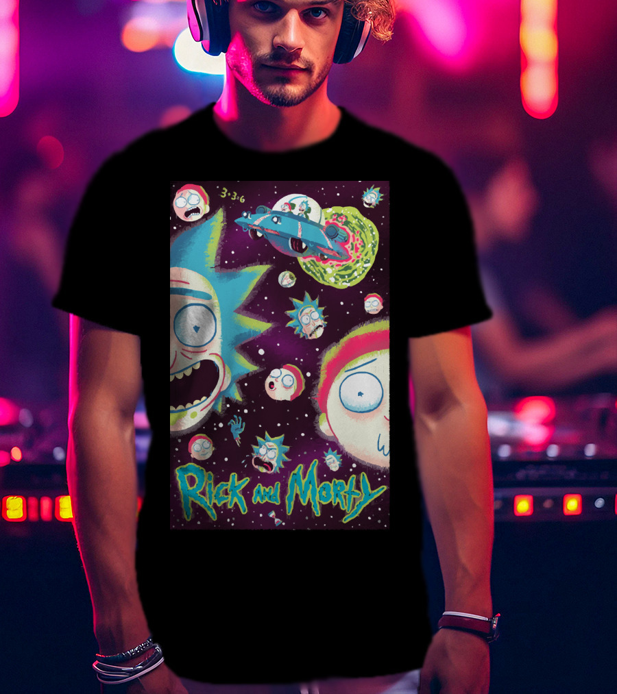 Rick And Morty Galaxy Adventure Cartoon Spaceship Outer Space 3-3-6 T-Shirt