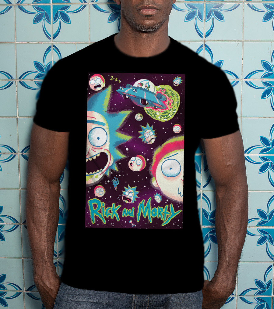 Rick And Morty Galaxy Adventure Cartoon Spaceship Outer Space 3-3-6 T-Shirt