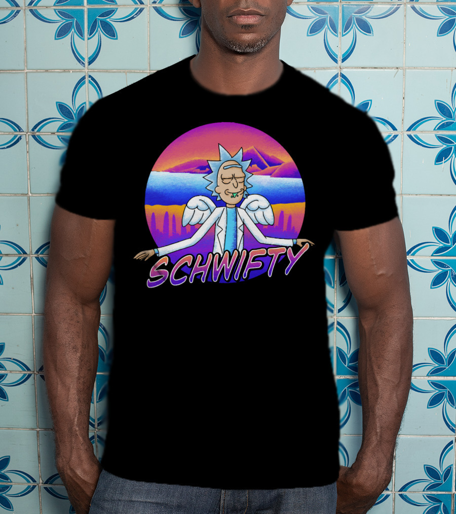 Rick And Morty Schwifty Angel Wings Psychedelic Sunset T-Shirt
