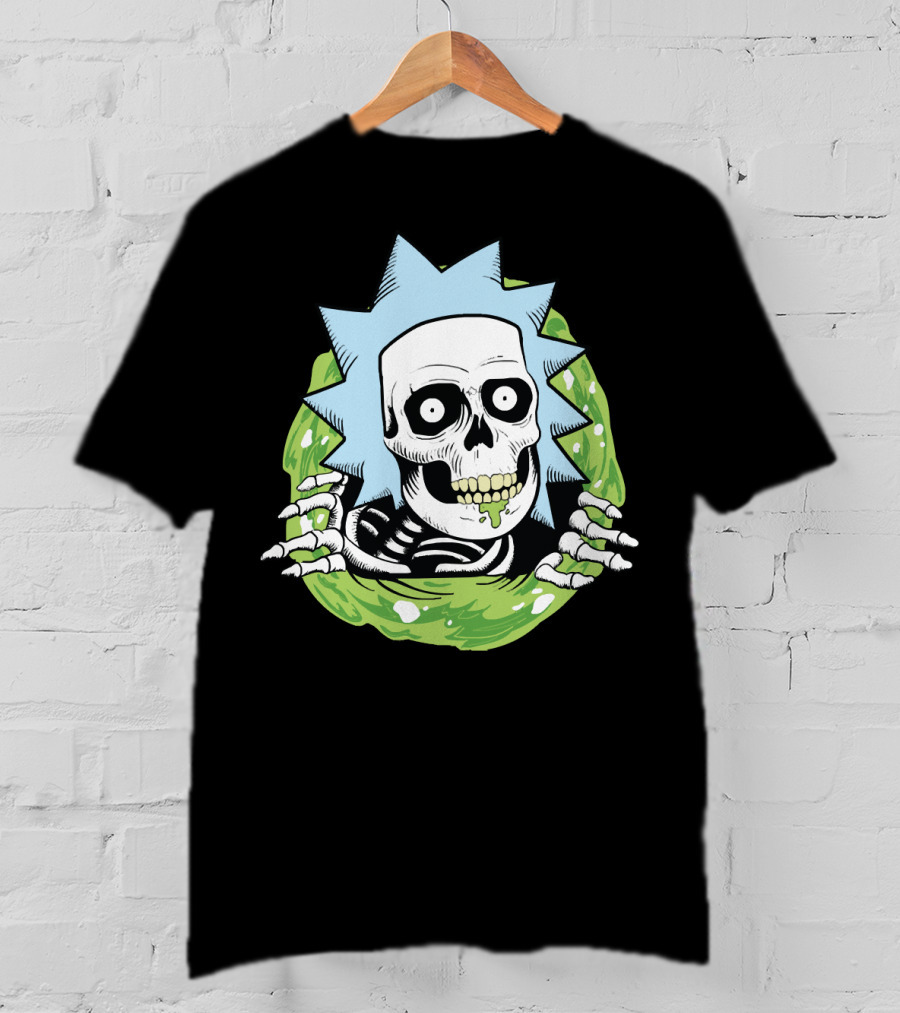 Rick Ripper Skeleton Portal Graphic Blue Hair Green Slime T-Shirt