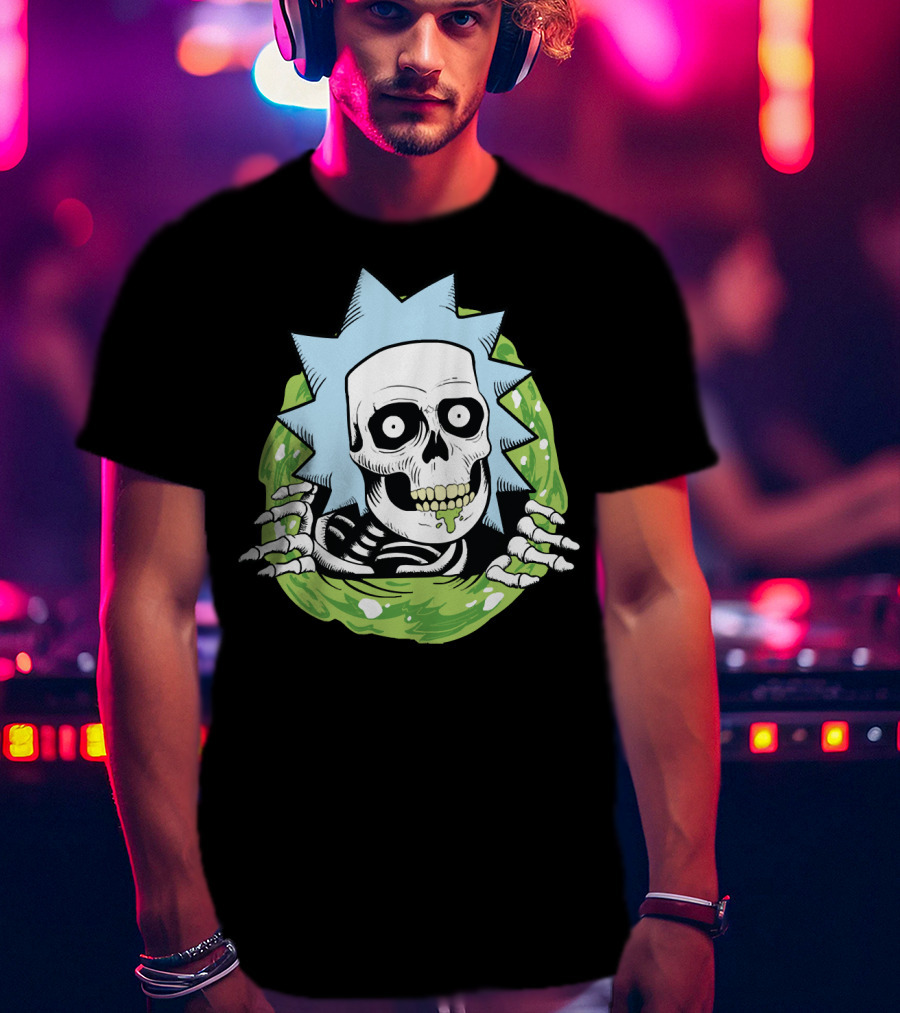 Rick Ripper Skeleton Portal Graphic Blue Hair Green Slime T-Shirt