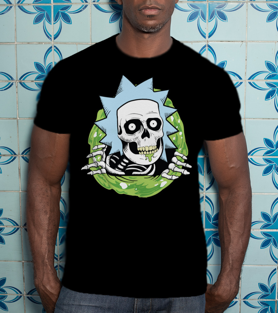 Rick Ripper Skeleton Portal Graphic Blue Hair Green Slime T-Shirt