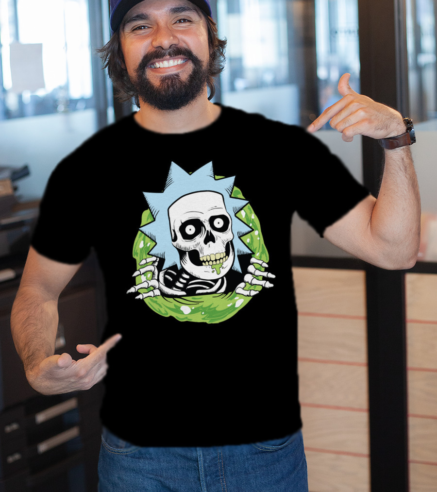 Rick Ripper Skeleton Portal Graphic Blue Hair Green Slime T-Shirt