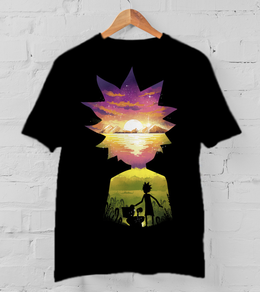 Rick And Morty Cosmic Sunset Adventure Scene T-Shirt