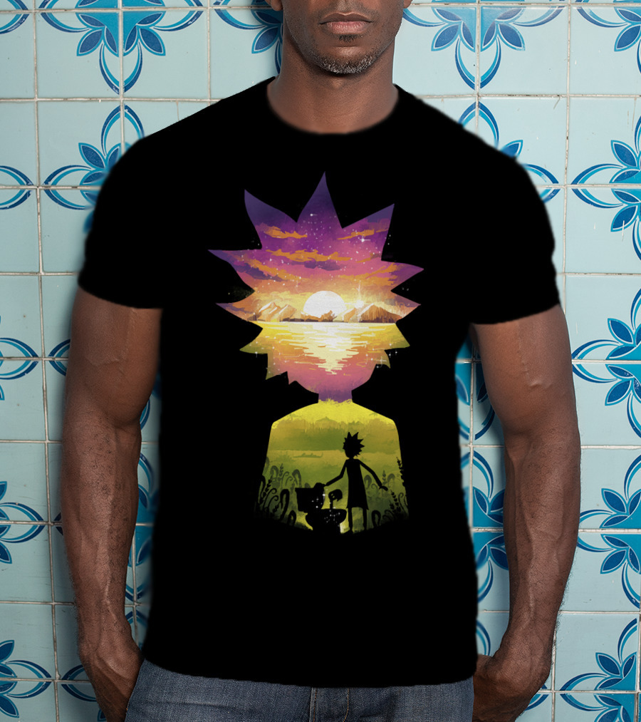 Rick And Morty Cosmic Sunset Adventure Scene T-Shirt