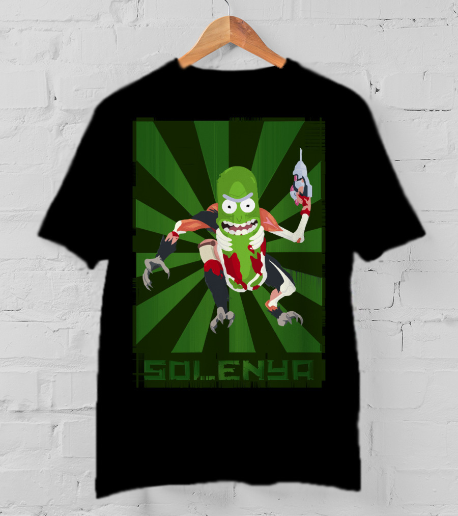 SOLENYA Mutant Pickle Character With Tools And Green Background T-Shirt