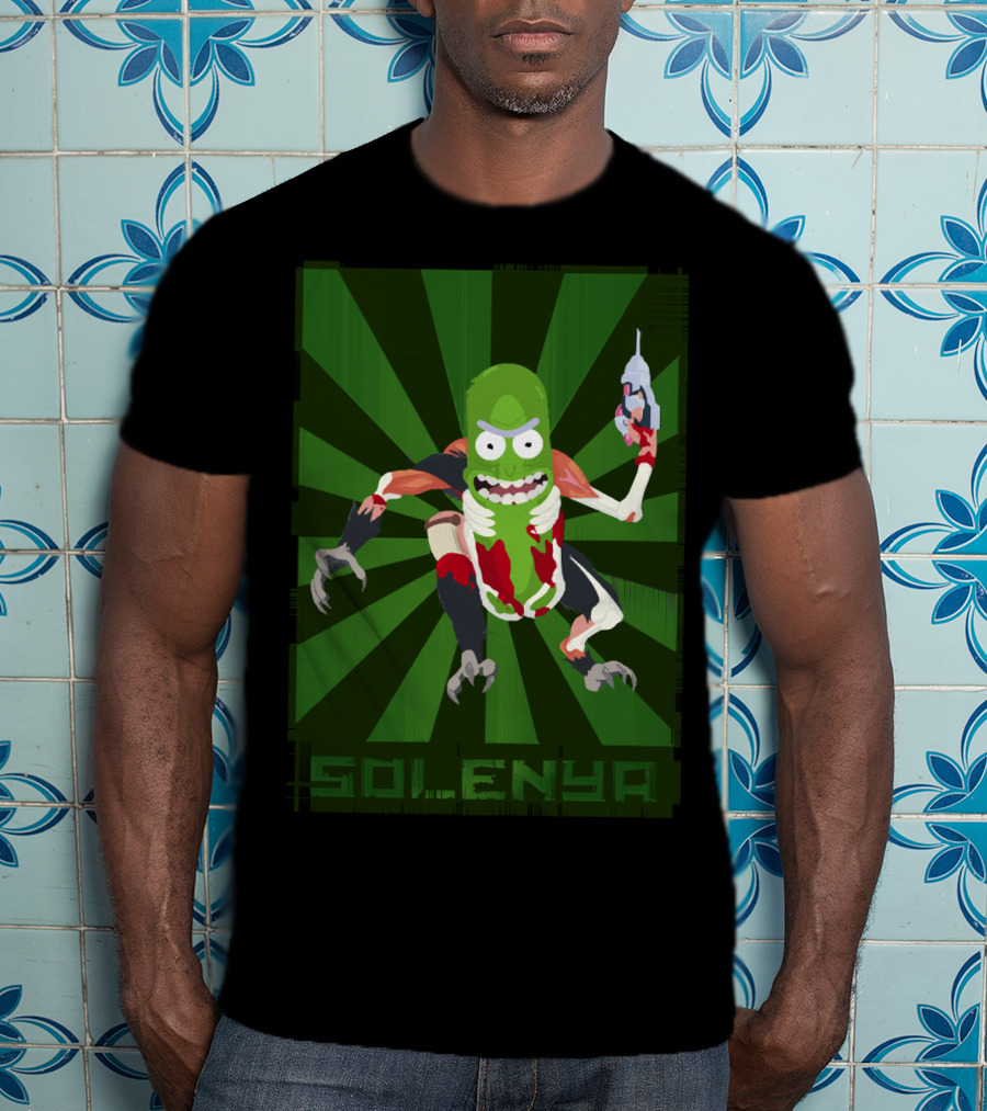 SOLENYA Mutant Pickle Character With Tools And Green Background T-Shirt