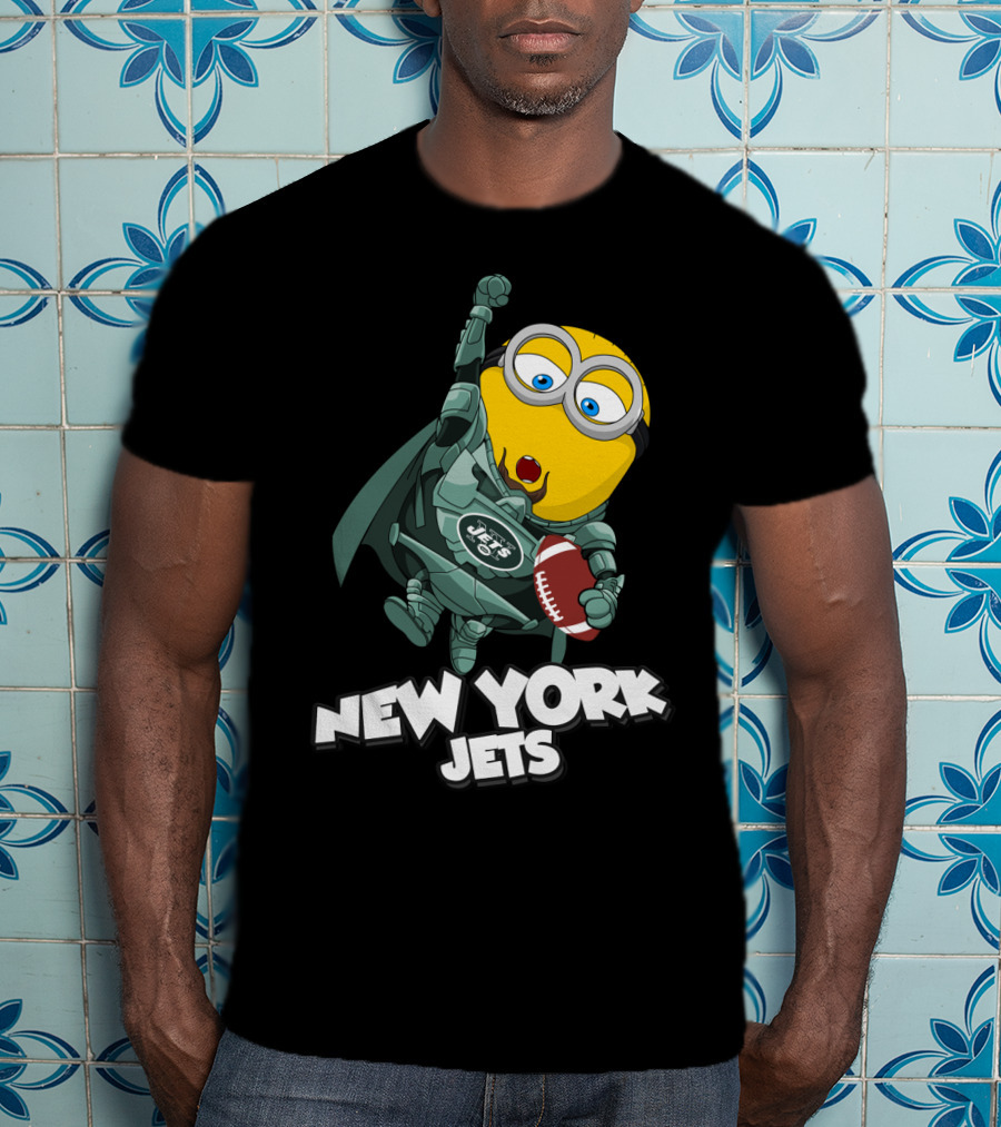 New York Jets Minion Superhero Holding Football T-Shirt