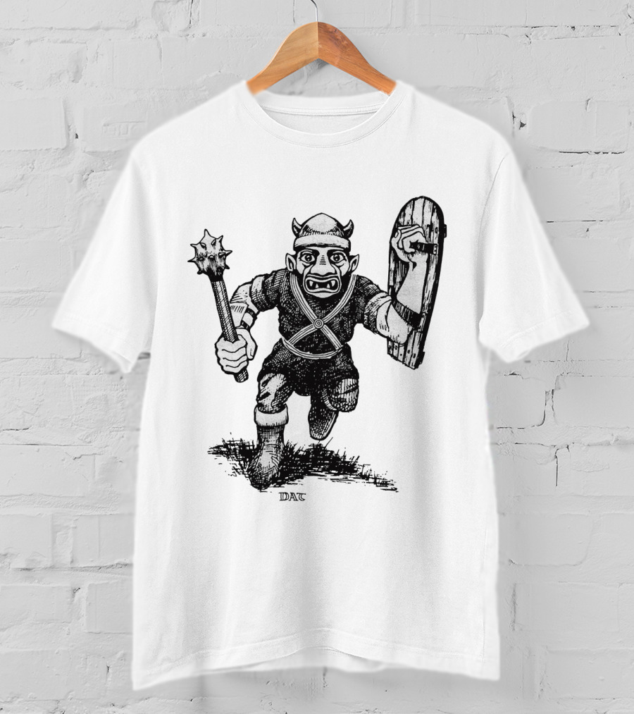 Goblin Charging With Spiked Mace And Shield Drawing T-Shirt