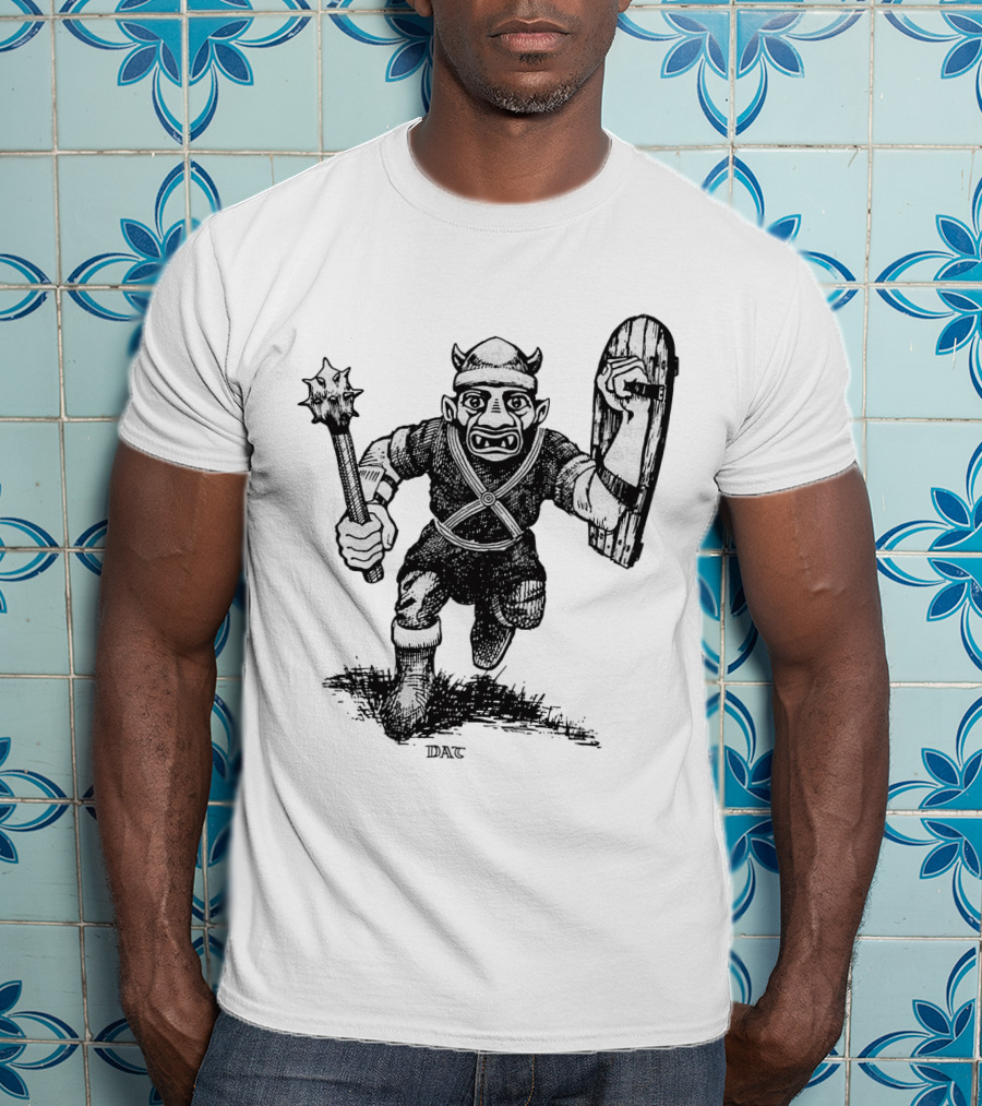 Goblin Charging With Spiked Mace And Shield Drawing T-Shirt